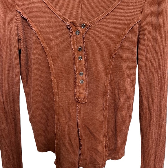 Urban outfitters out from under burnt orange longe sleeve henley top size large - Picture 2 of 5